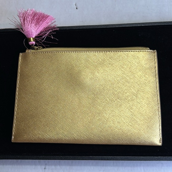 J.CREW SAFFIANO LEATHER GOLD CLUTCH POUCH TASEL ZIP - Picture 8 of 10